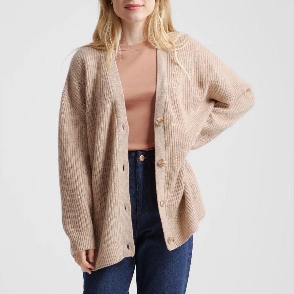 Quince Mongolian Cashmere Oversized Boyfriend Cardigan Sweater